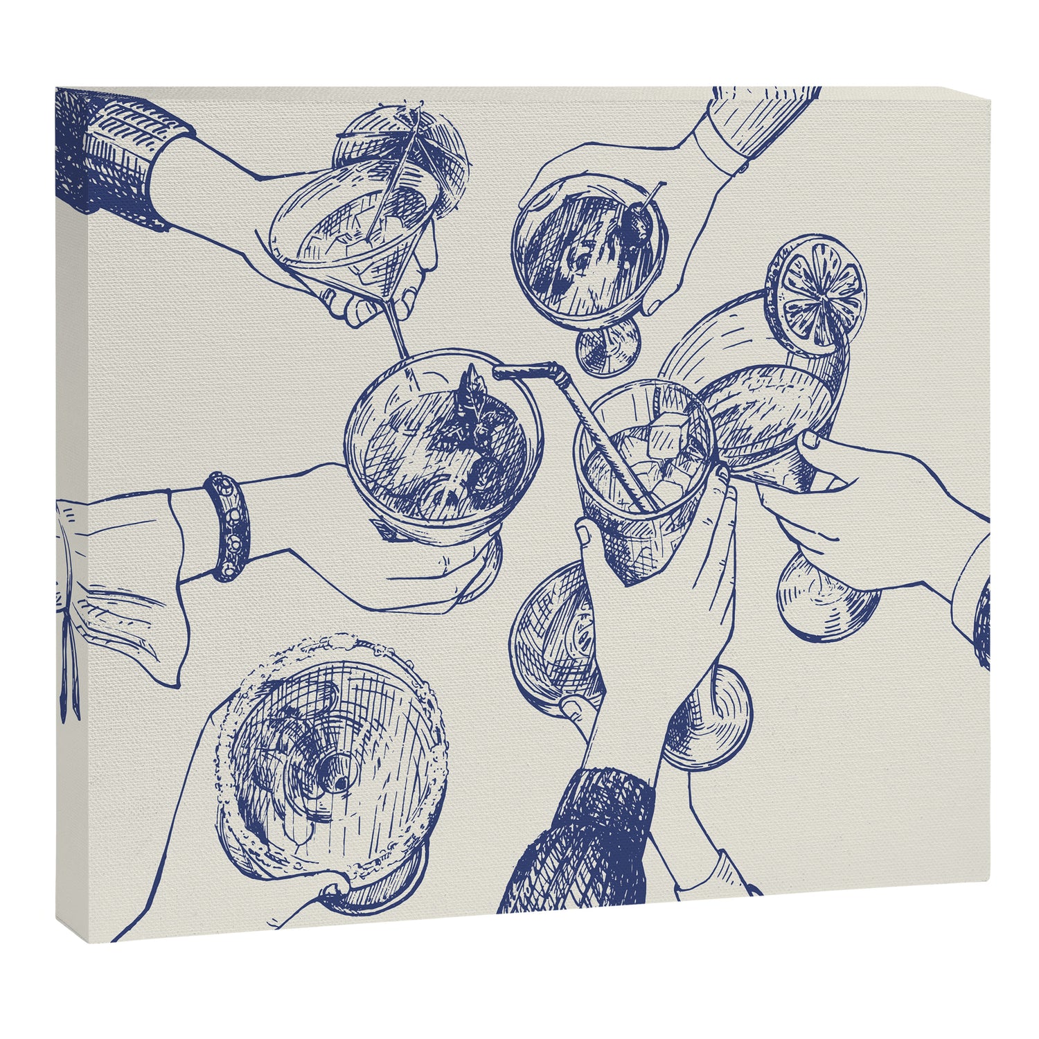 Cheers Dears - Blue Vintage Cocktails Illustration Canvas Print Gallery Image 3