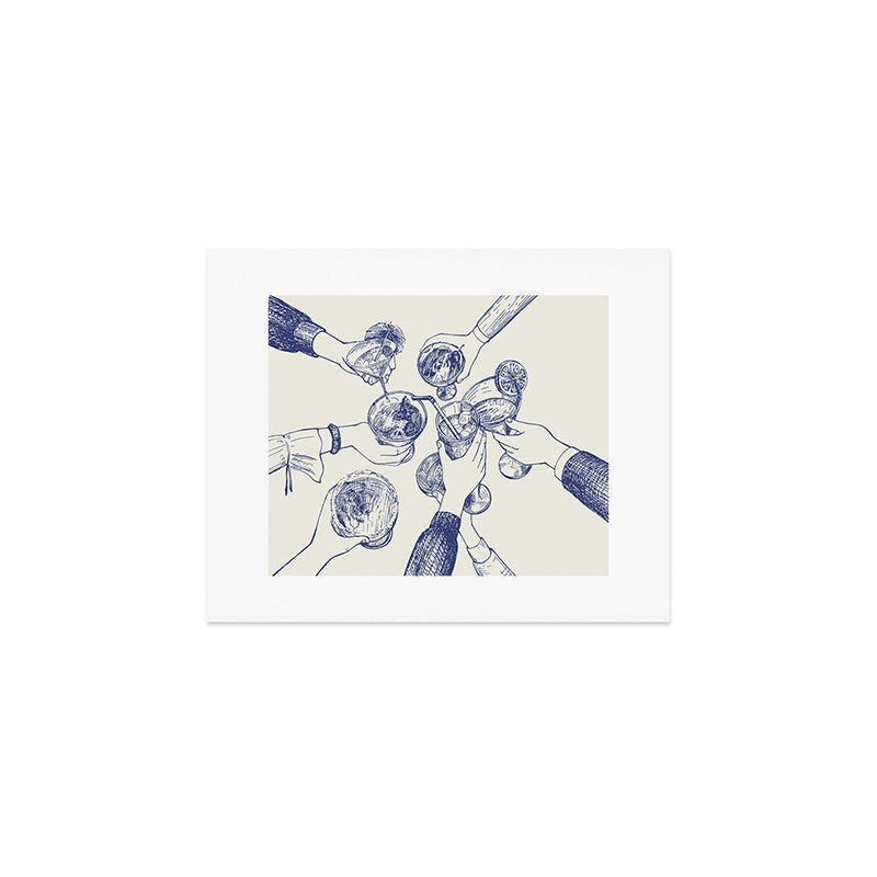 Cheers Dears - Blue Vintage Cocktails Illustration Art Print Gallery Image 1