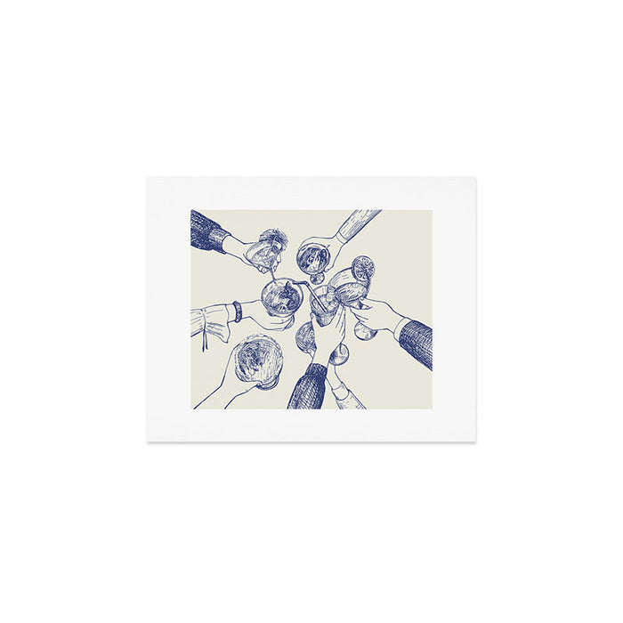 Cheers Dears - Blue Vintage Cocktails Illustration Art Print Gallery Image 1