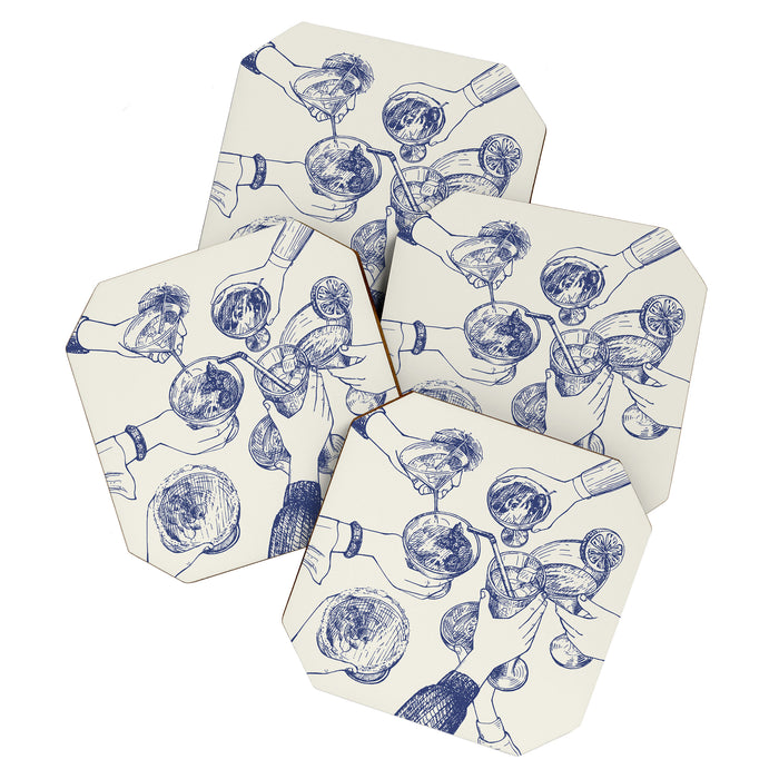 Cheers Dears - Blue Vintage Cocktails Illustration Coaster Gallery Image 1