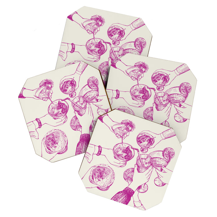 Cheers - Pink Retro Cocktails, Vintage Illustration Coaster Gallery Image 1