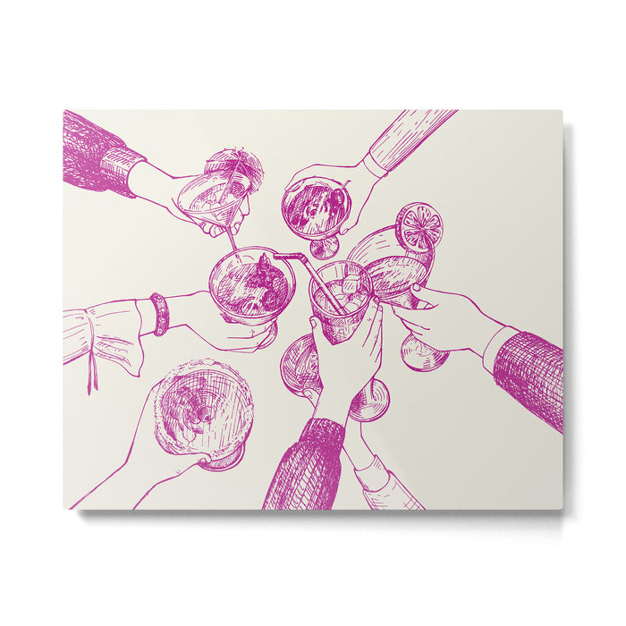Cheers - Pink Retro Cocktails, Vintage Illustration Metal Print Gallery Image 1