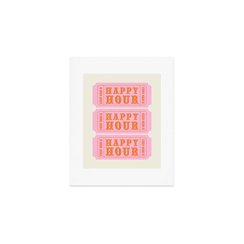Every Hour Is Happy Hour, Pink Retro Bar Ticket Art Print Gallery Image 1