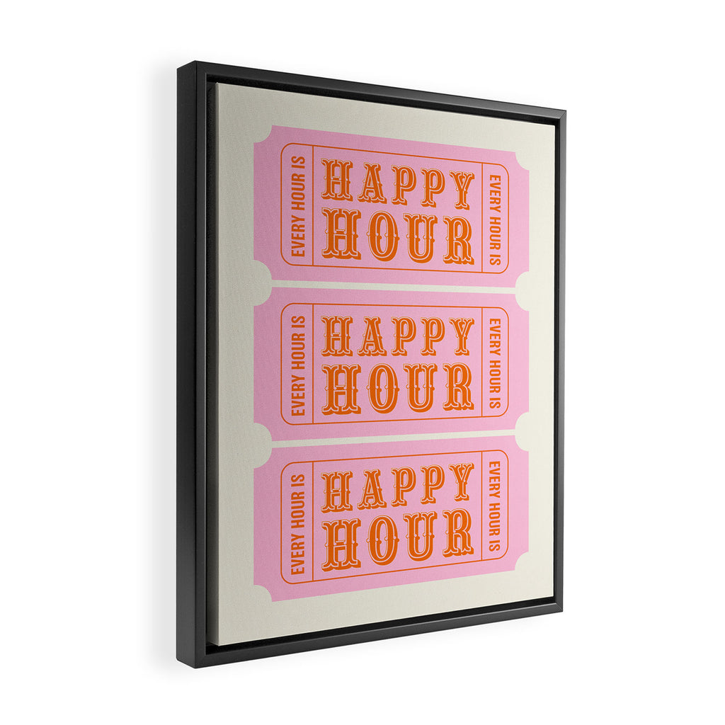 Every Hour Is Happy Hour, Pink Retro Bar Ticket Framed Canvas Print Gallery Image 2