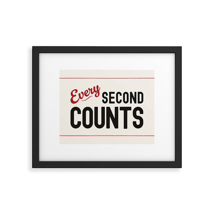 Every Second Counts - Retro Typography in Black Red and Beige Framed Art Print Gallery Image 1