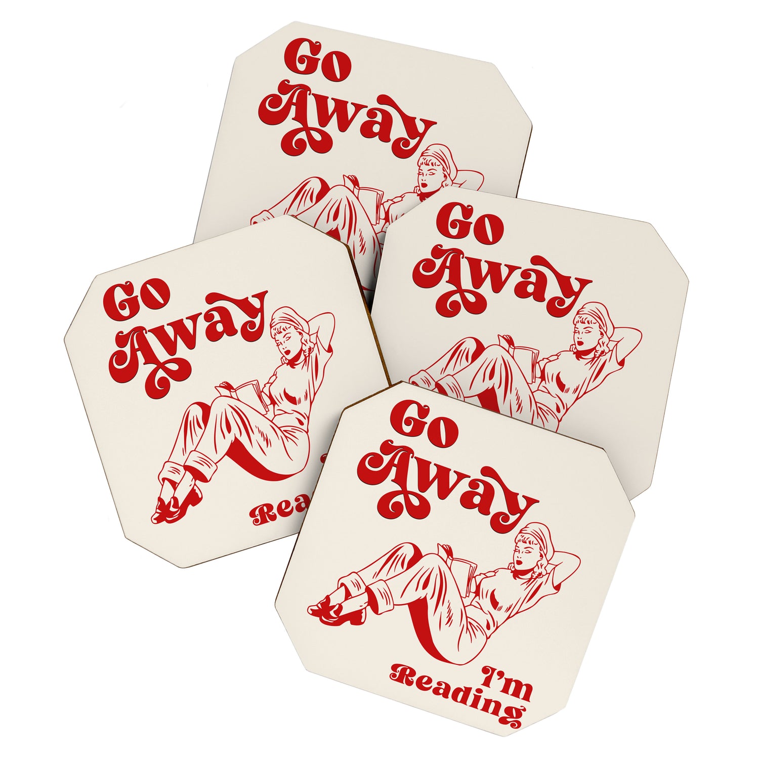Go Away I'm Reading - Funny Quote, Retro Typography Coaster Gallery Image 1