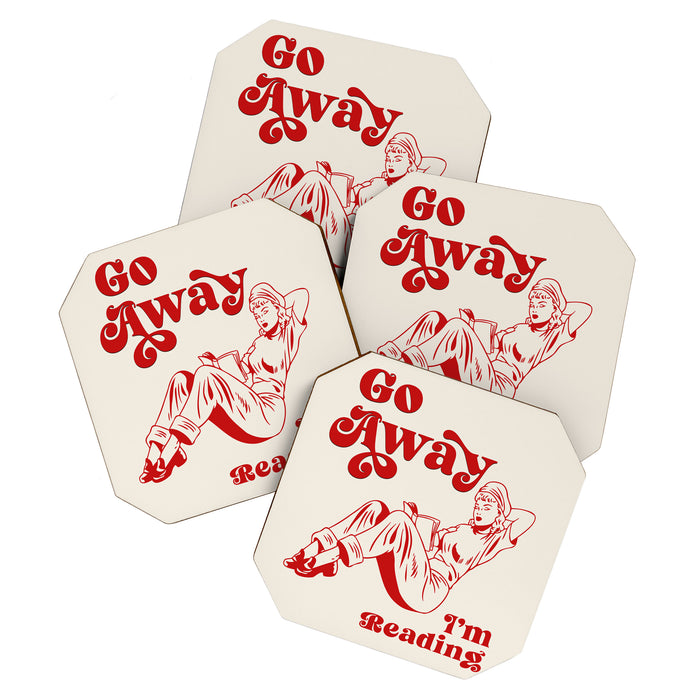 Go Away I'm Reading - Funny Quote, Retro Typography Coaster Gallery Image 1