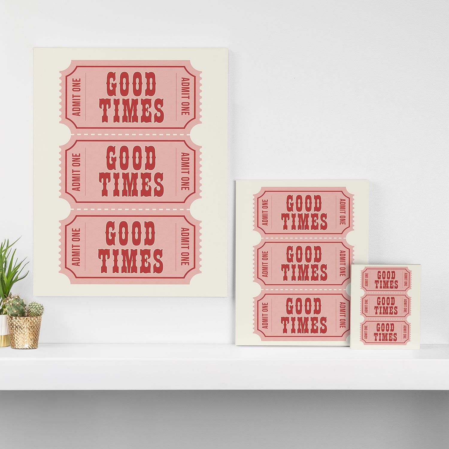 Good Times Retro Ticket, Pink Aesthetic Canvas Print Gallery Image 3