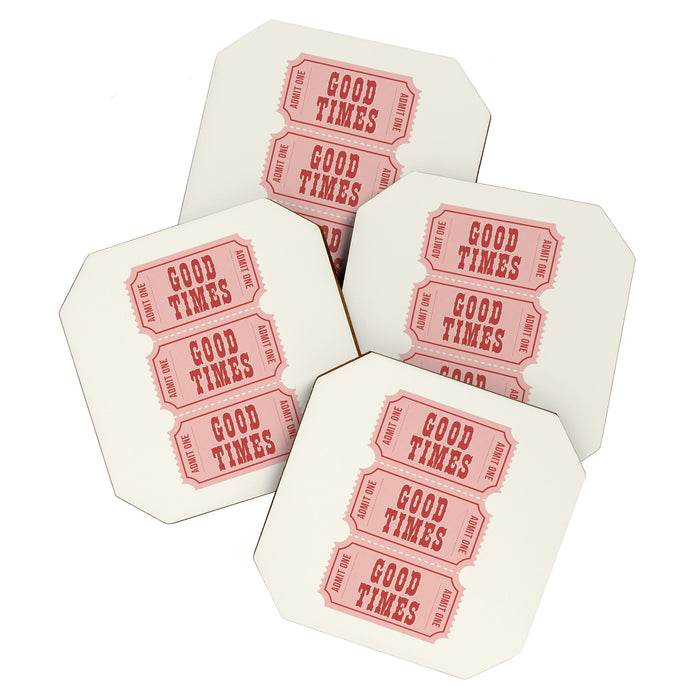 Good Times Retro Ticket, Pink Aesthetic Coaster Gallery Image 1