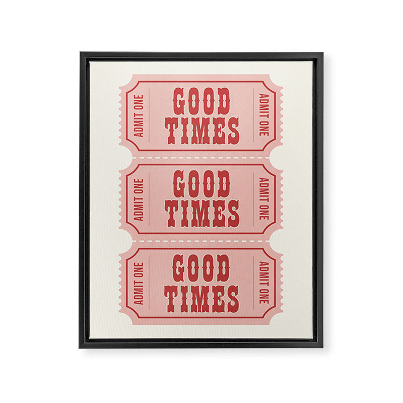 Good Times Retro Ticket, Pink Aesthetic Framed Canvas Print Gallery Image 3