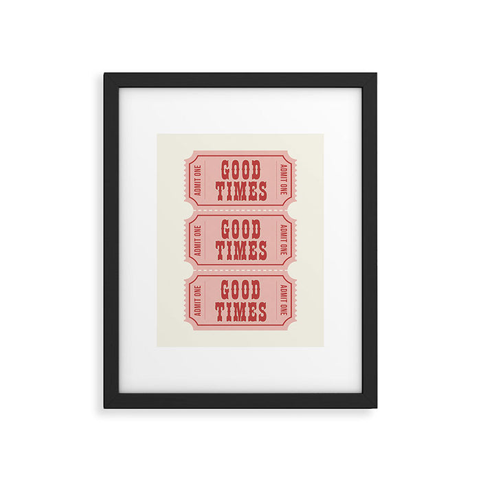 Good Times Retro Ticket, Pink Aesthetic Framed Art Print Gallery Image 1