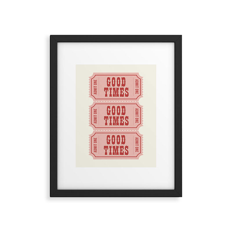 Good Times Retro Ticket, Pink Aesthetic Framed Art Print Gallery Image 5
