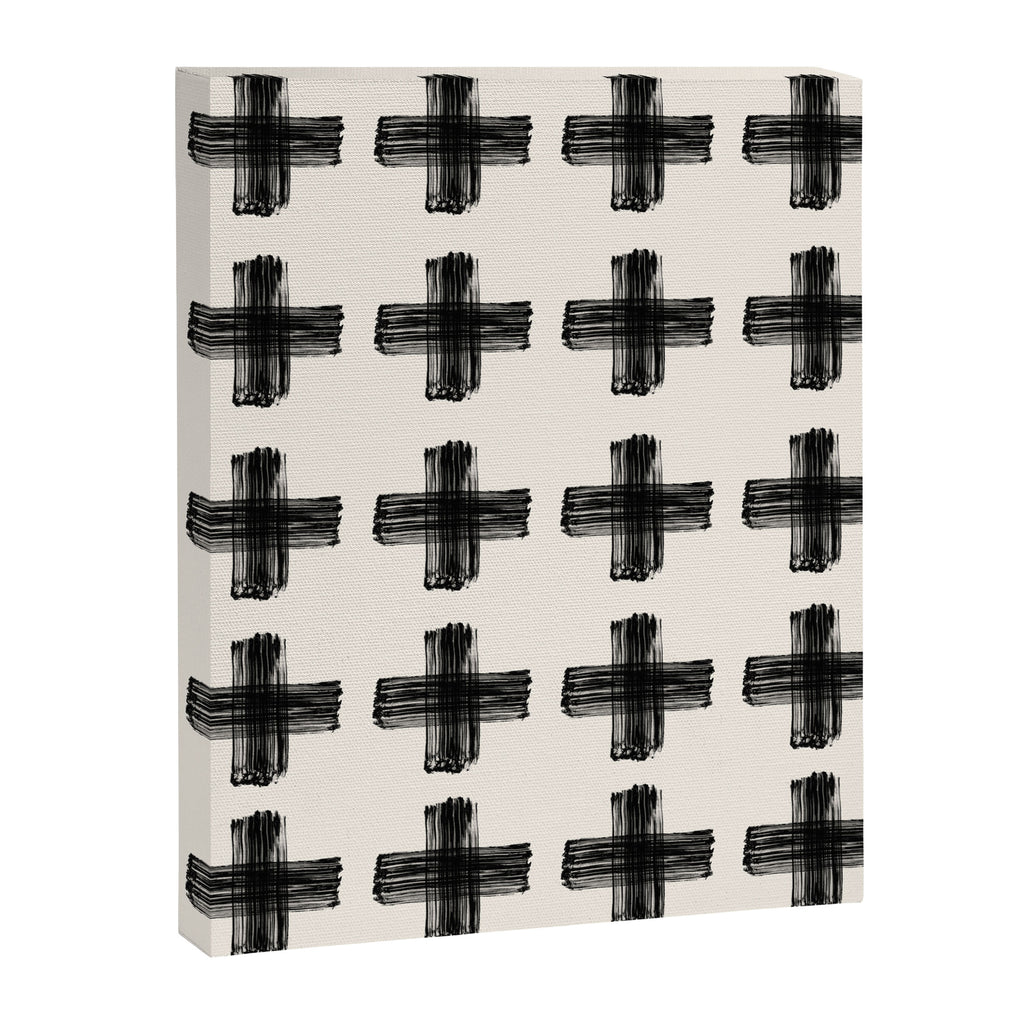 Hand Painted Swiss Cross Pattern - Black on Beige Canvas Print Gallery Image 6
