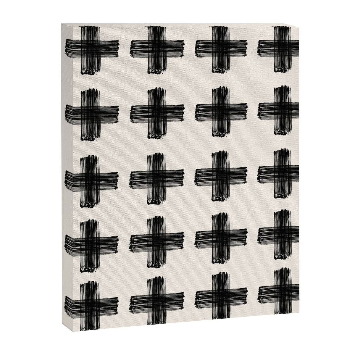 Hand Painted Swiss Cross Pattern - Black on Beige Canvas Print Gallery Image 6
