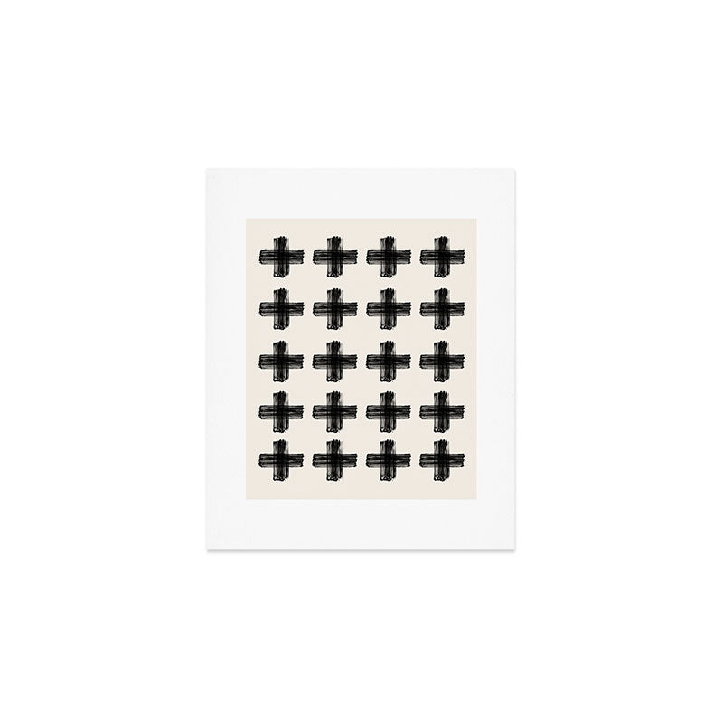 Hand Painted Swiss Cross Pattern - Black on Beige Art Print Gallery Image 1