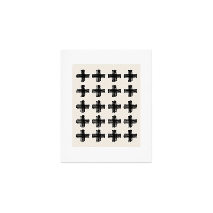 Hand Painted Swiss Cross Pattern - Black on Beige Art Print Gallery Image 1