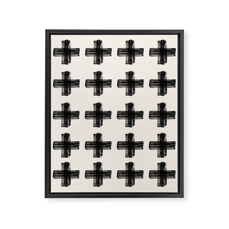 Hand Painted Swiss Cross Pattern - Black on Beige Framed Canvas Print Gallery Image 6