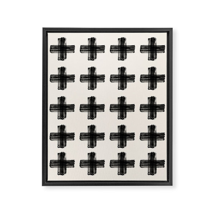 Hand Painted Swiss Cross Pattern - Black on Beige Framed Canvas Print Gallery Image 1