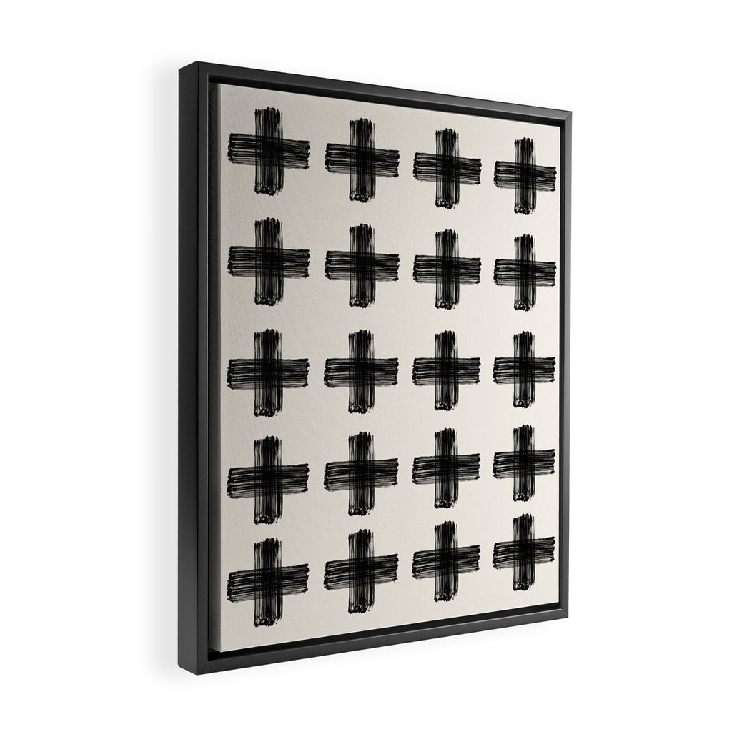 Hand Painted Swiss Cross Pattern - Black on Beige Framed Canvas Print Gallery Image 2