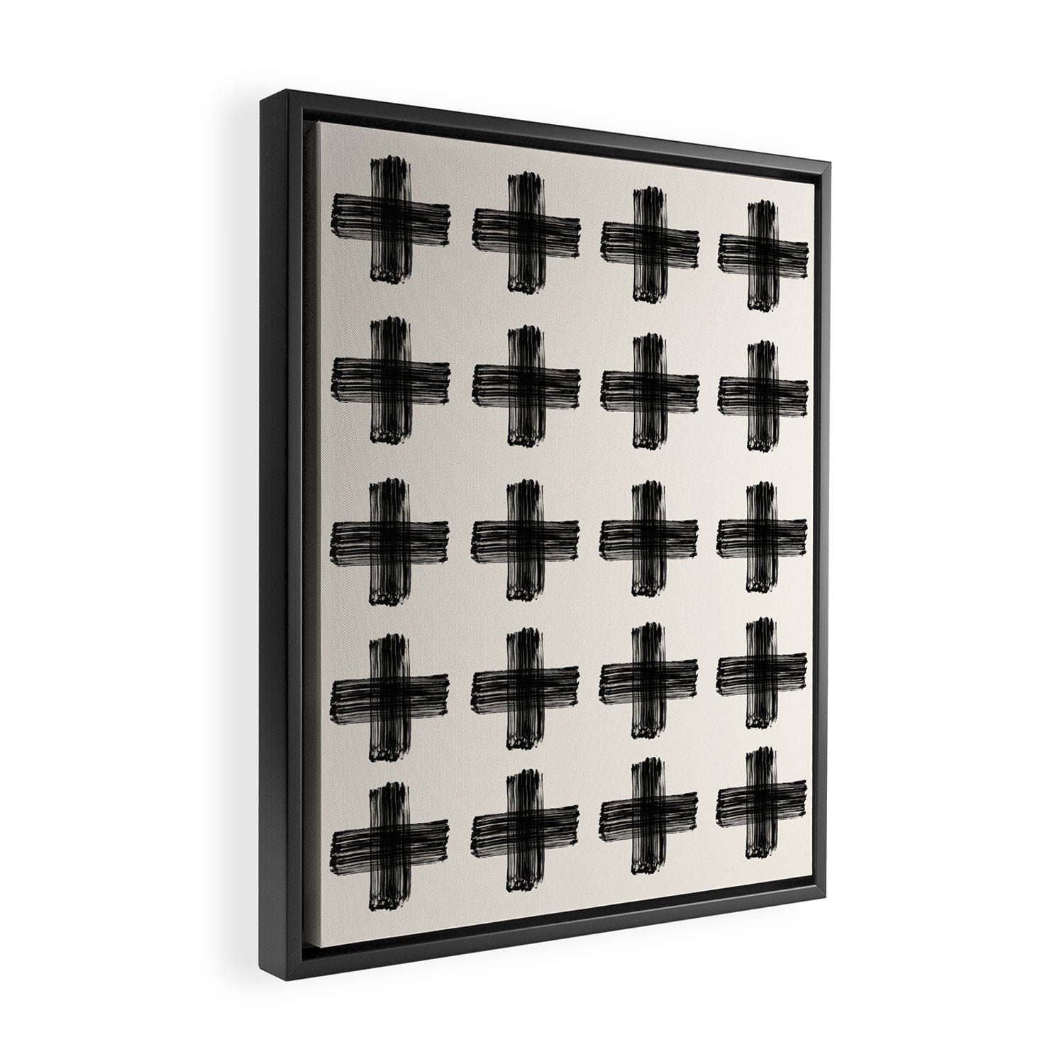Hand Painted Swiss Cross Pattern - Black on Beige Framed Canvas Print Gallery Image 2