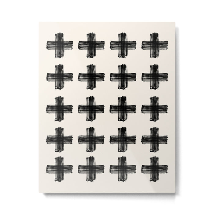 Hand Painted Swiss Cross Pattern - Black on Beige Metal Print Gallery Image 1