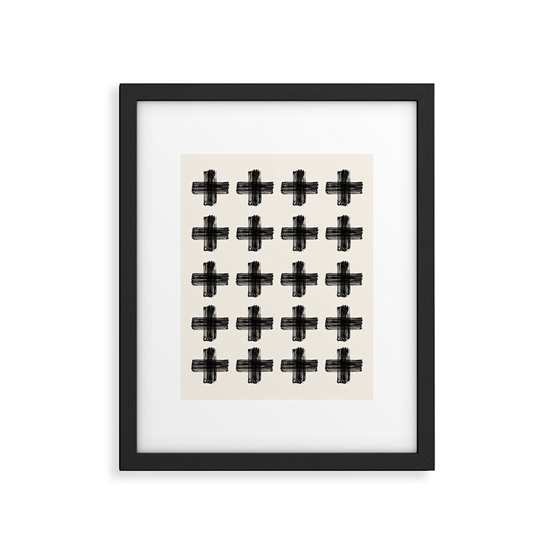 Hand Painted Swiss Cross Pattern - Black on Beige Framed Art Print Gallery Image 5