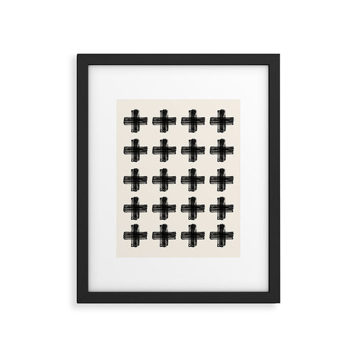 Hand Painted Swiss Cross Pattern - Black on Beige Framed Art Print Gallery Image 1