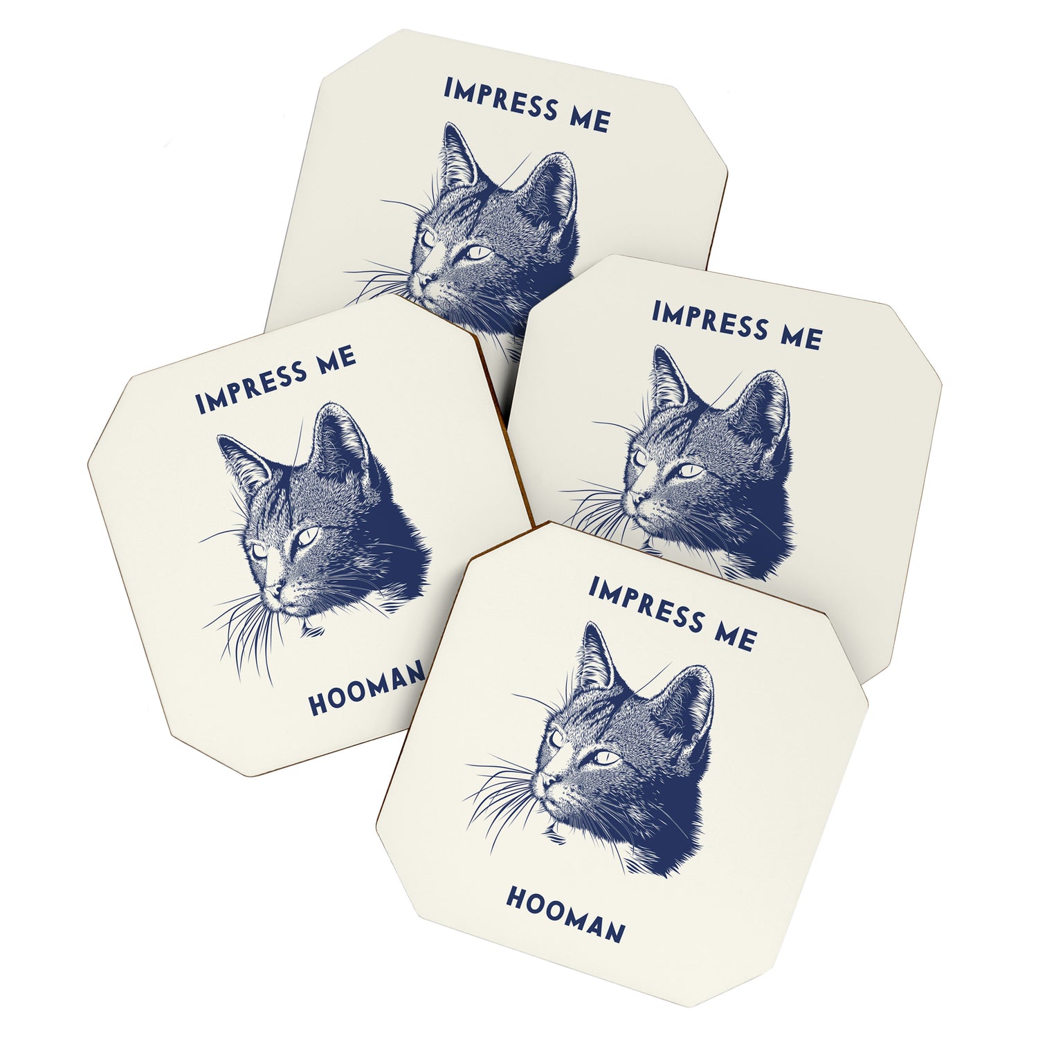 Impress Me Hooman - Vintage Cat Illustration, Funny Quote Coaster Gallery Image 1