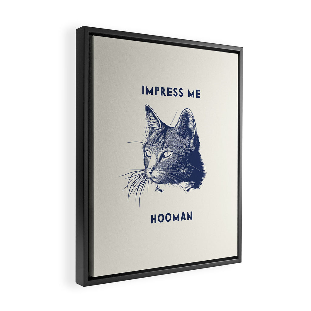 Impress Me Hooman - Vintage Cat Illustration, Funny Quote Framed Canvas Print Gallery Image 2