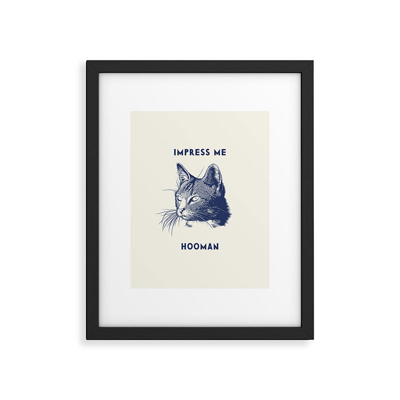 Impress Me Hooman - Vintage Cat Illustration, Funny Quote Framed Art Print Gallery Image 5
