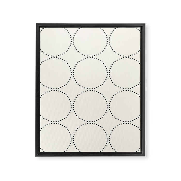 Minimalist Dotted Circles in Black and White Framed Canvas Print Gallery Image 1