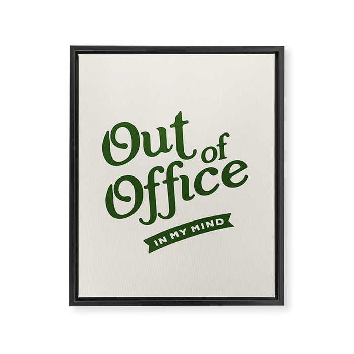Out of Office - Retro Typography in Green Framed Canvas Print Gallery Image 1