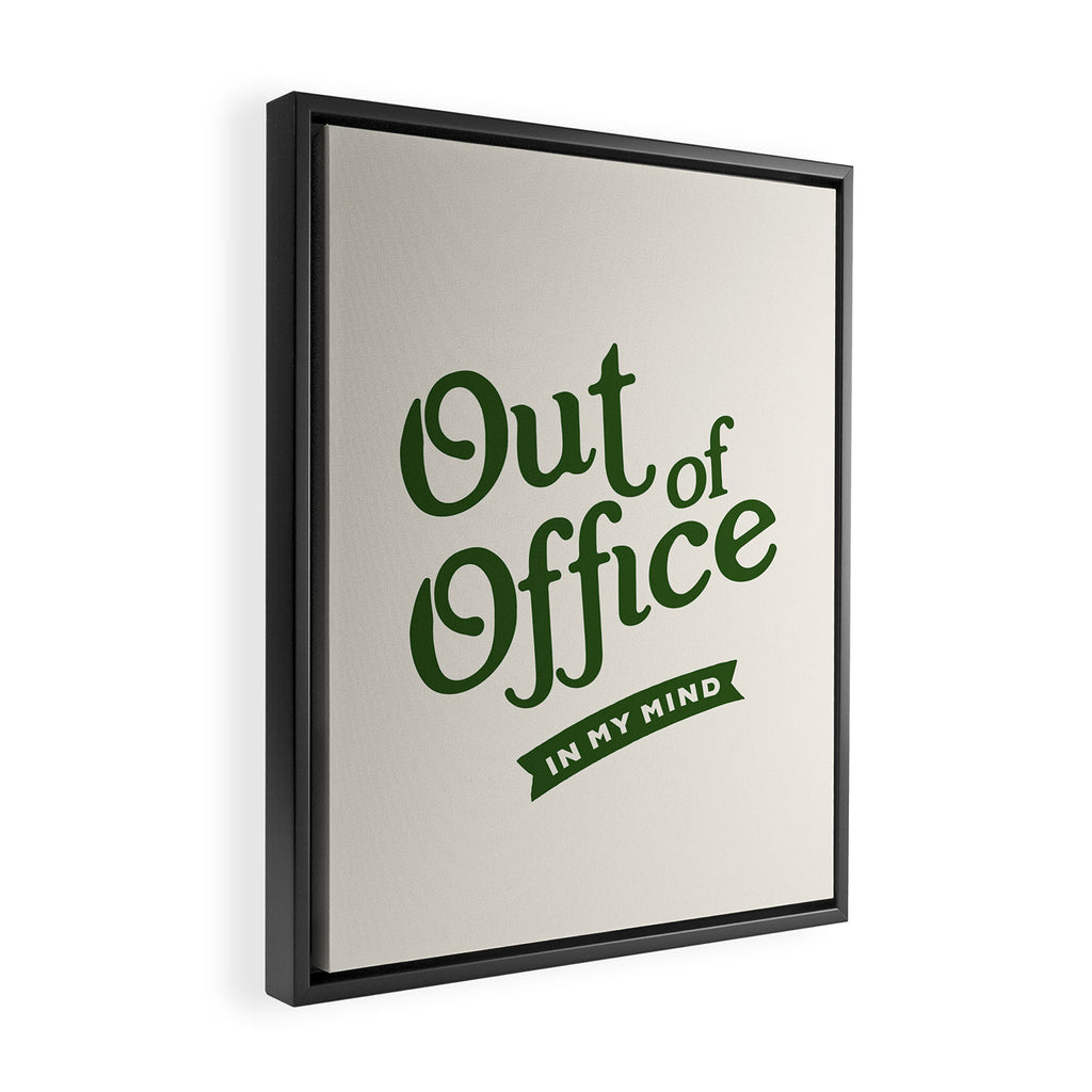Out of Office - Retro Typography in Green Framed Canvas Print Gallery Image 2