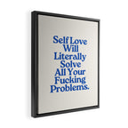 Self Love - Funny Inspirational Quote, Blue Typography Framed Canvas Print Gallery Image 2