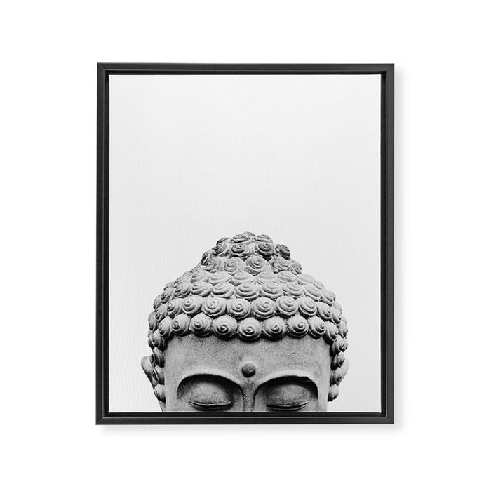 Shy Buddha - Black and White Photography Framed Canvas Print Gallery Image 1