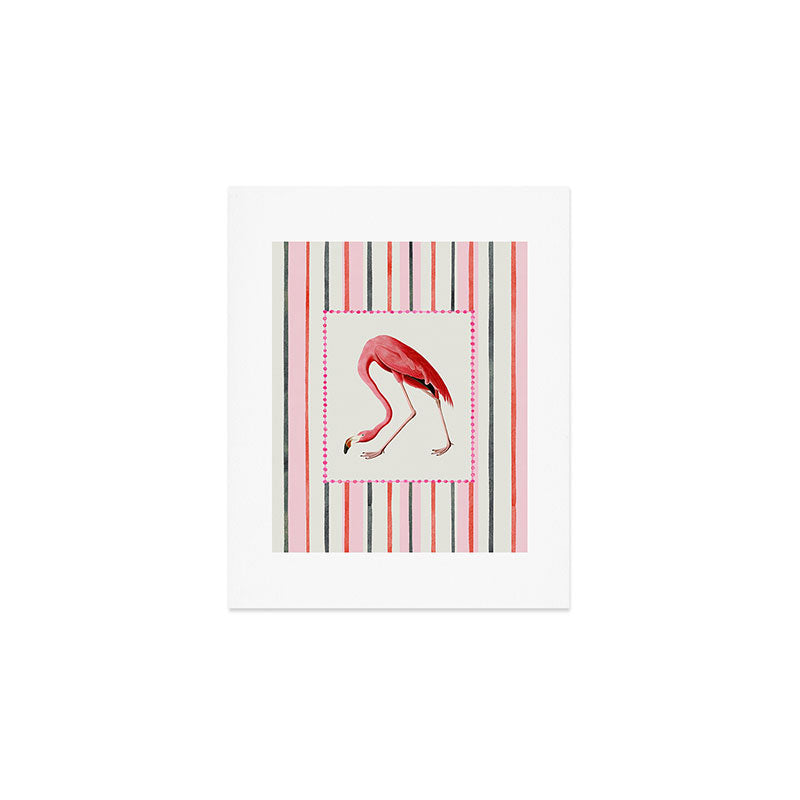 Stripey Pink Flamingo Art Print Gallery Image 1