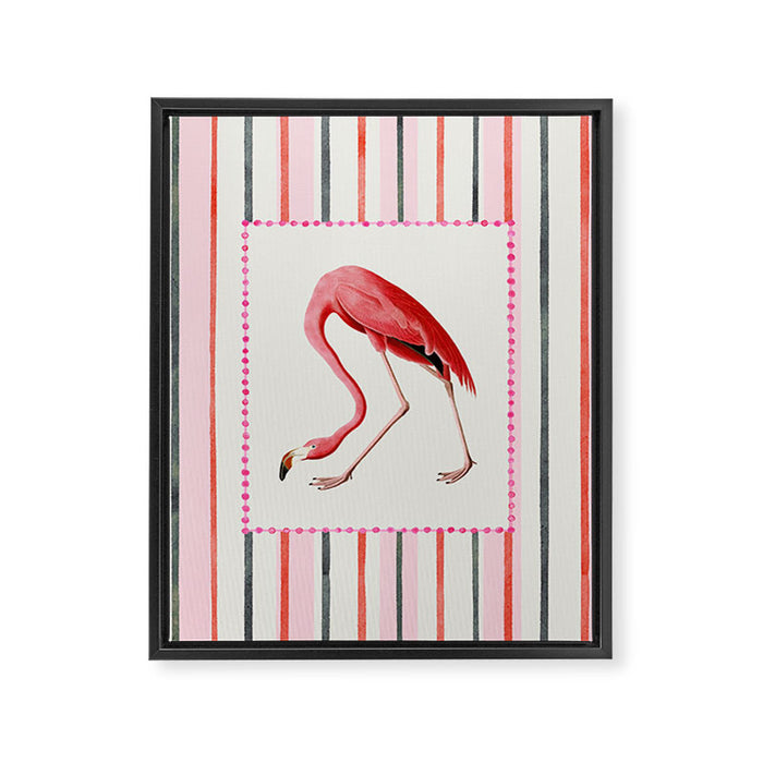 Stripey Pink Flamingo Framed Canvas Print Gallery Image 1