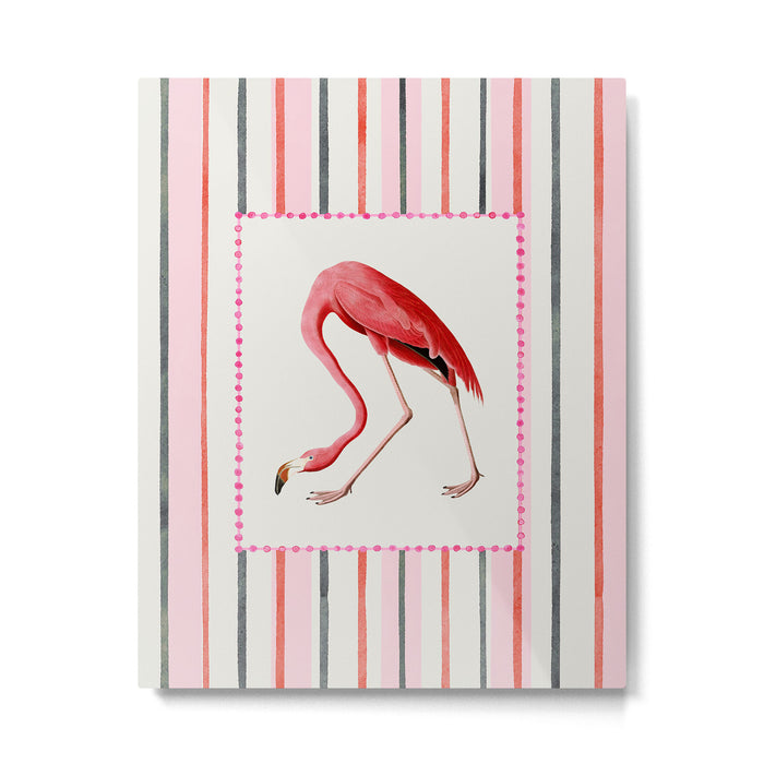 Stripey Pink Flamingo Metal Print Gallery Image 1