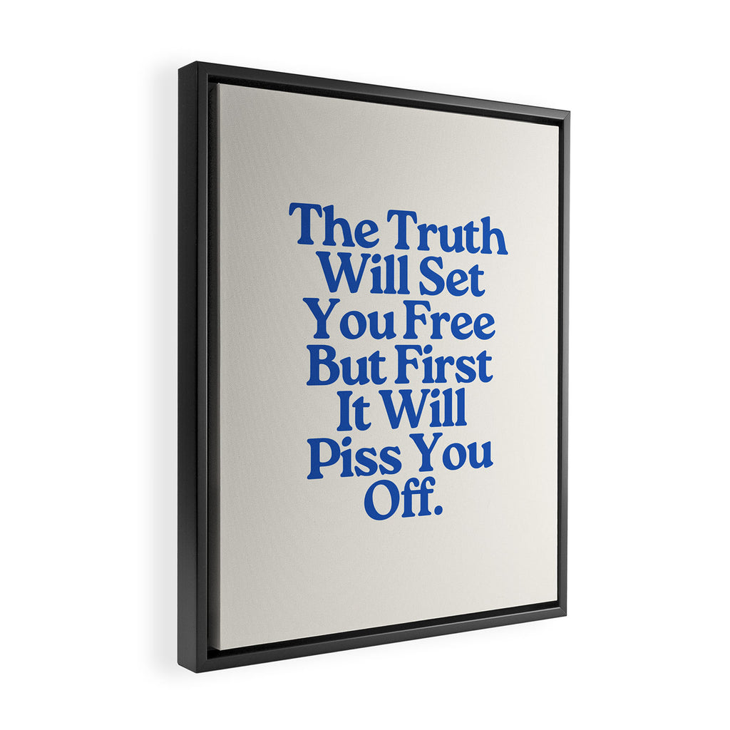 The Truth Will Set You Free - Beige and Blue Framed Canvas Print Gallery Image 2