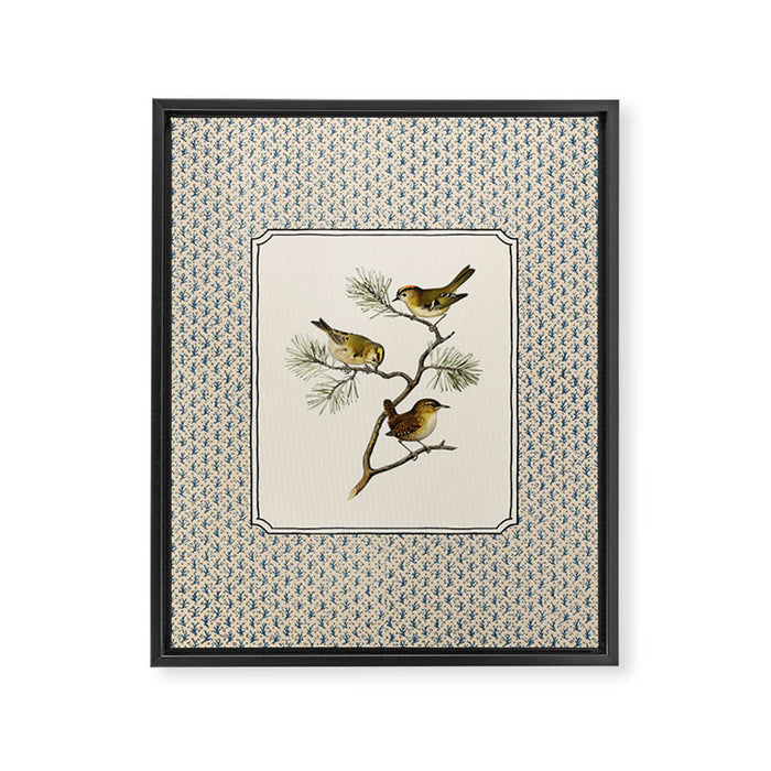 Three Wrens on a Branch Framed Canvas Print Gallery Image 1
