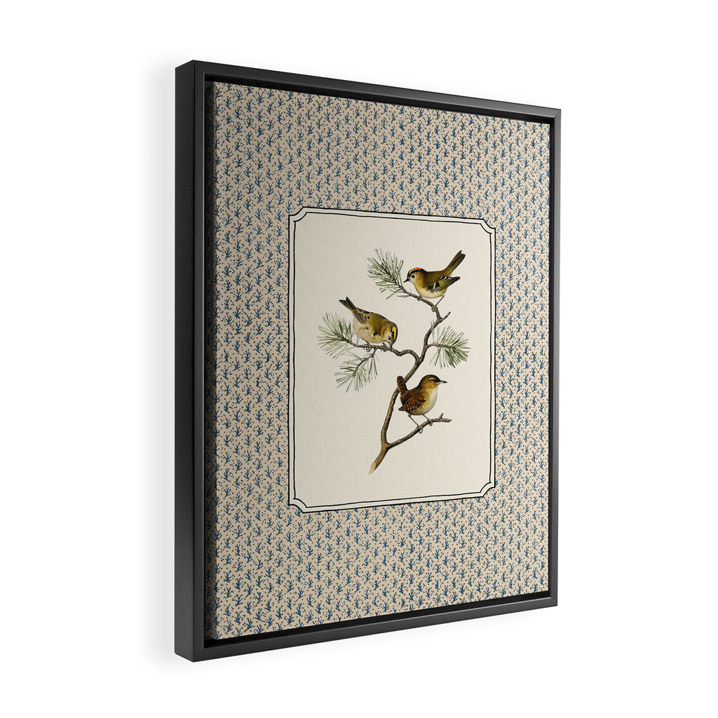 Three Wrens on a Branch Framed Canvas Print Gallery Image 2