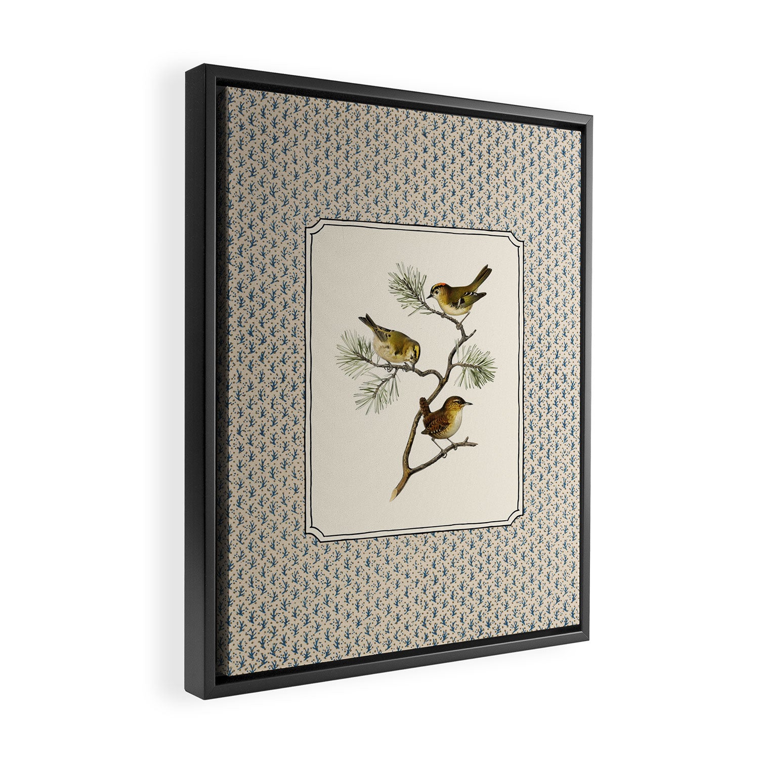 Three Wrens on a Branch Framed Canvas Print Gallery Image 2