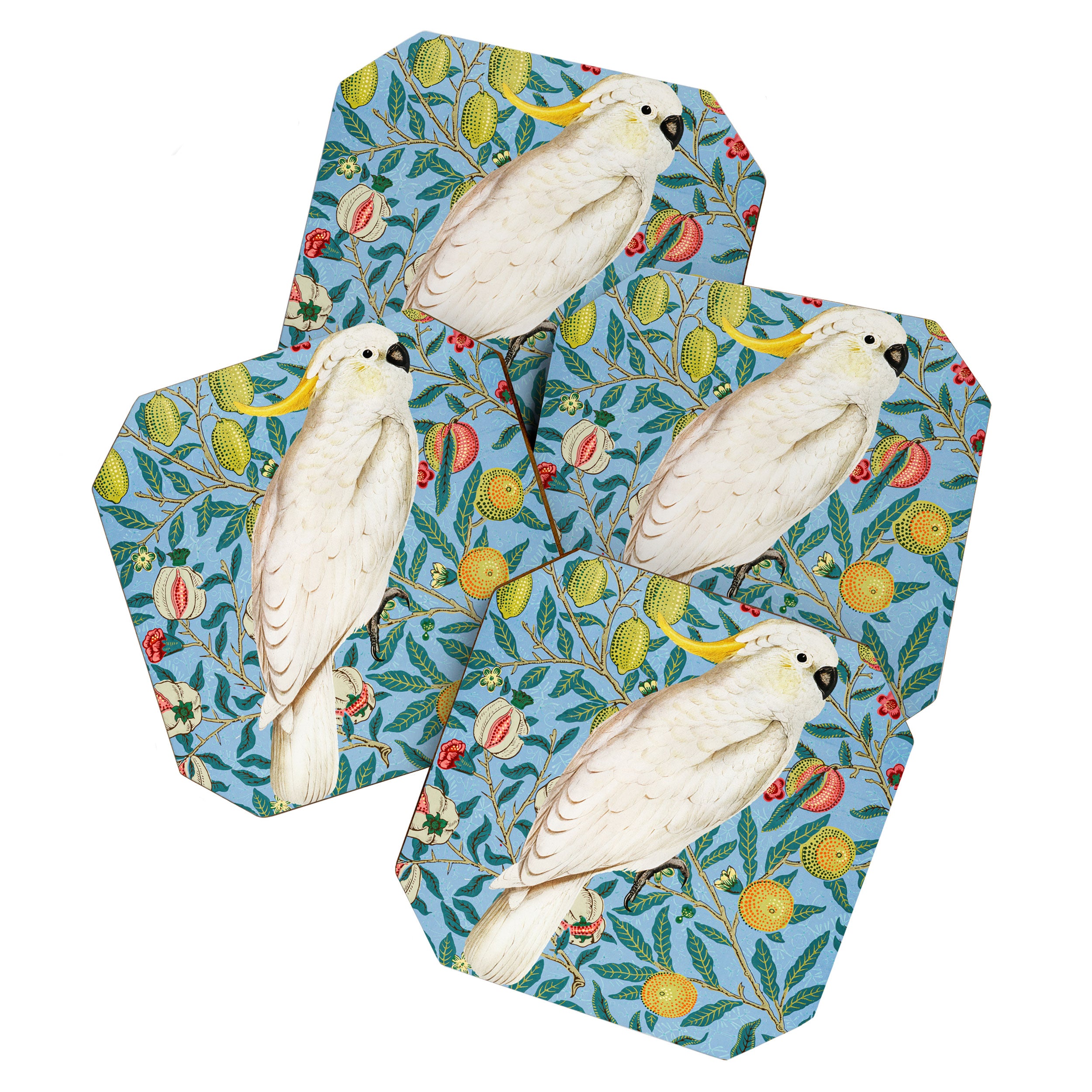 Tropical Cockatoo Bird on Antique William Morris Four Fruits Pattern Coaster Gallery Image 1