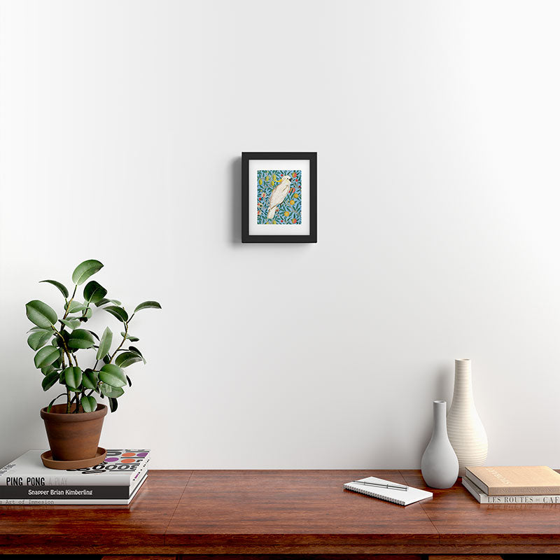 Tropical Cockatoo Bird on Antique William Morris Four Fruits Pattern Framed Art Print Gallery Image 2