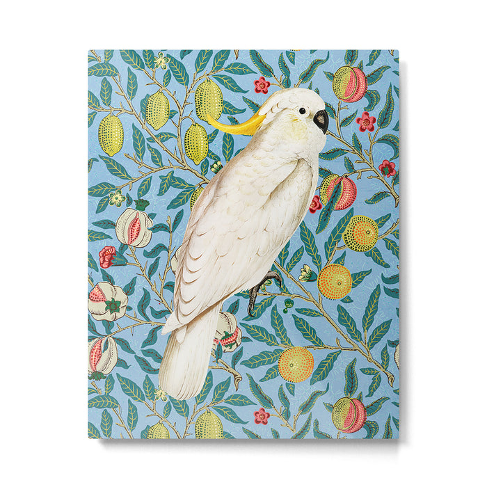Tropical Cockatoo Bird on Antique William Morris Four Fruits Pattern Metal Print Gallery Image 1