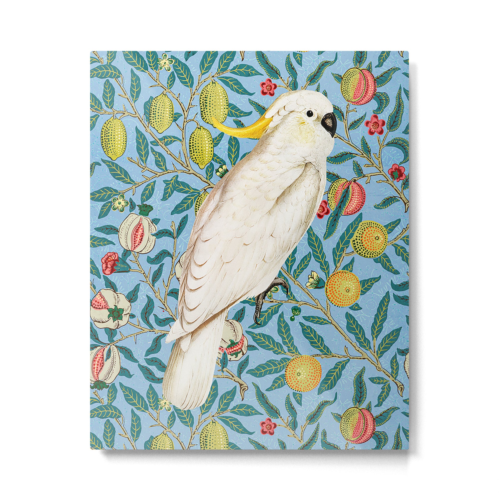 Tropical Cockatoo Bird on Antique William Morris Four Fruits Pattern Metal Print Gallery Image 6