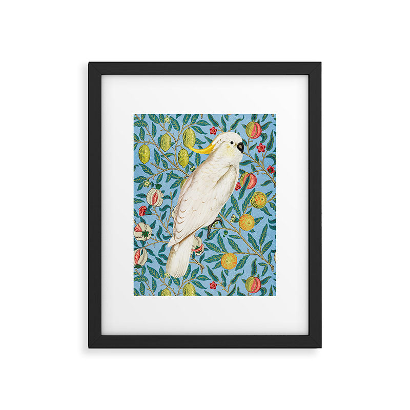Tropical Cockatoo Bird on Antique William Morris Four Fruits Pattern Framed Art Print Gallery Image 6