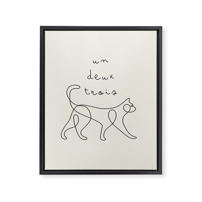 Un Deux Trois Cat / Minimalist Line Drawing Framed Canvas Print Gallery Image 1