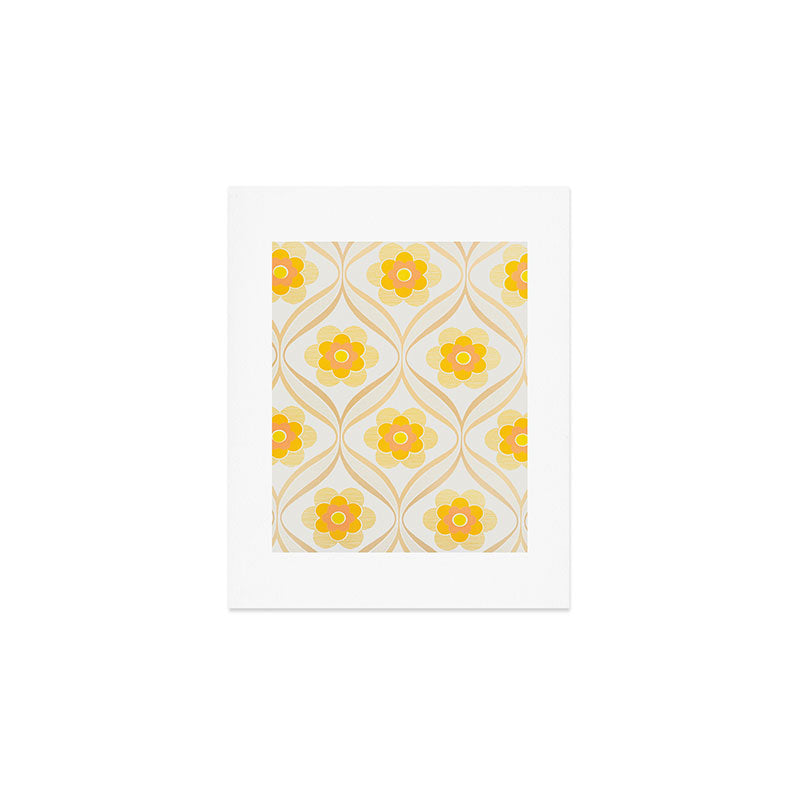 Vintage 70s Yellow Floral Pattern Art Print Gallery Image 1