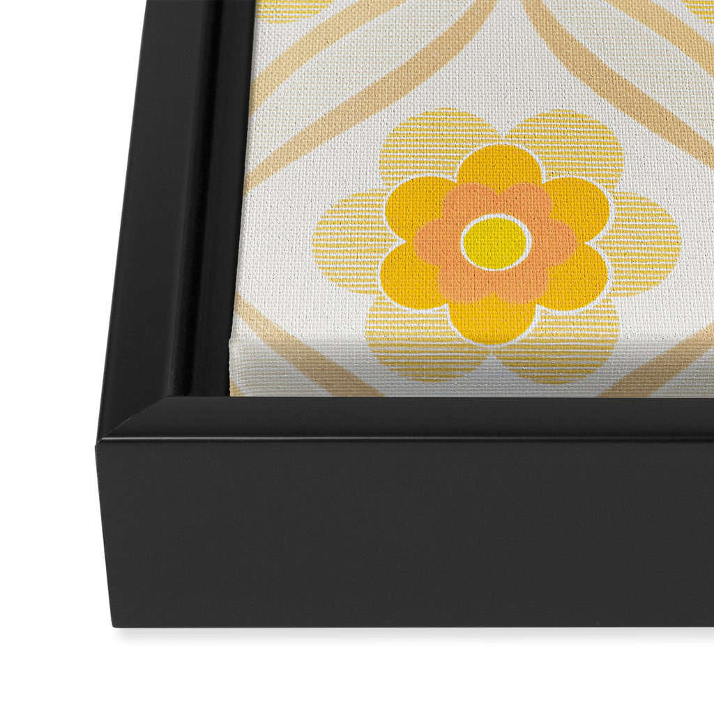 Vintage 70s Yellow Floral Pattern Framed Canvas Print Gallery Image 3